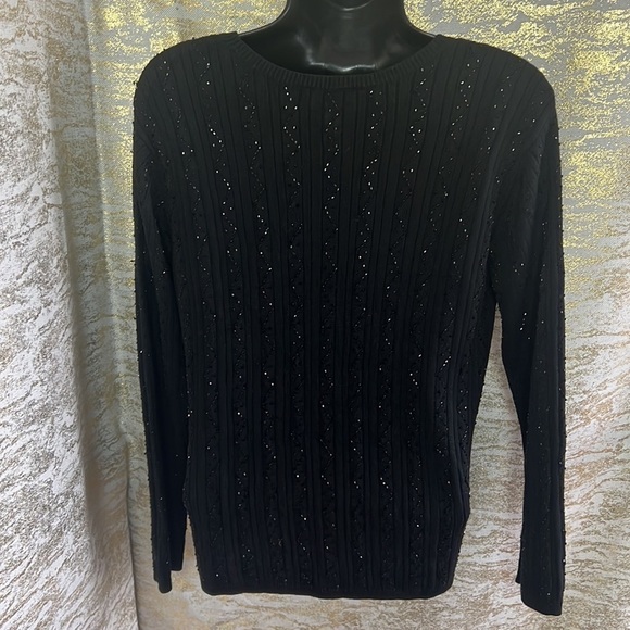 Talbots Petites Black Sequins 100% Silk Sweater Size S - Picture 7 of 15